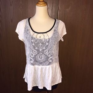 American Eagle Lace & Mesh Peplum Top